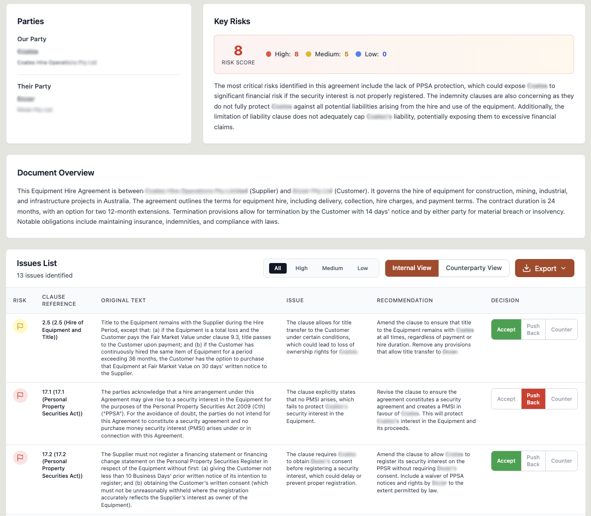 INKD AI contract review with risk scoring and issue tracking