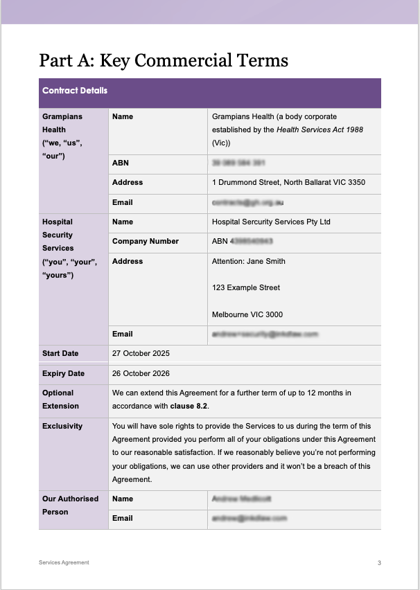 Grampians Health Key Commercial Terms